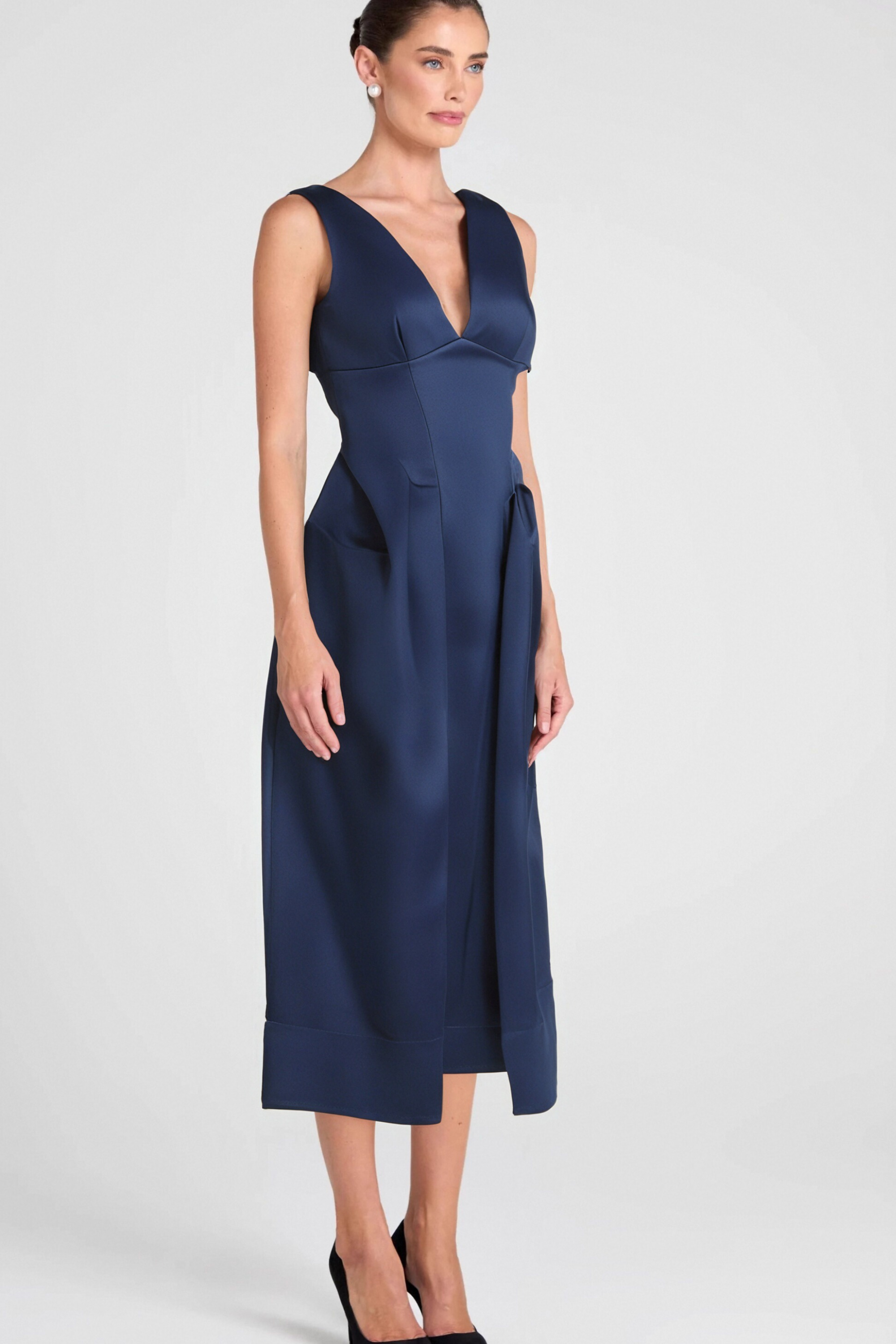 Flowering Girl Women Chantale Blue Twist-Detail Satin Midi Dress