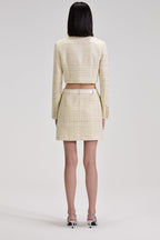 Flowering Girl Women Yellow Color Light Thin Tweed Short Coat & Skirt