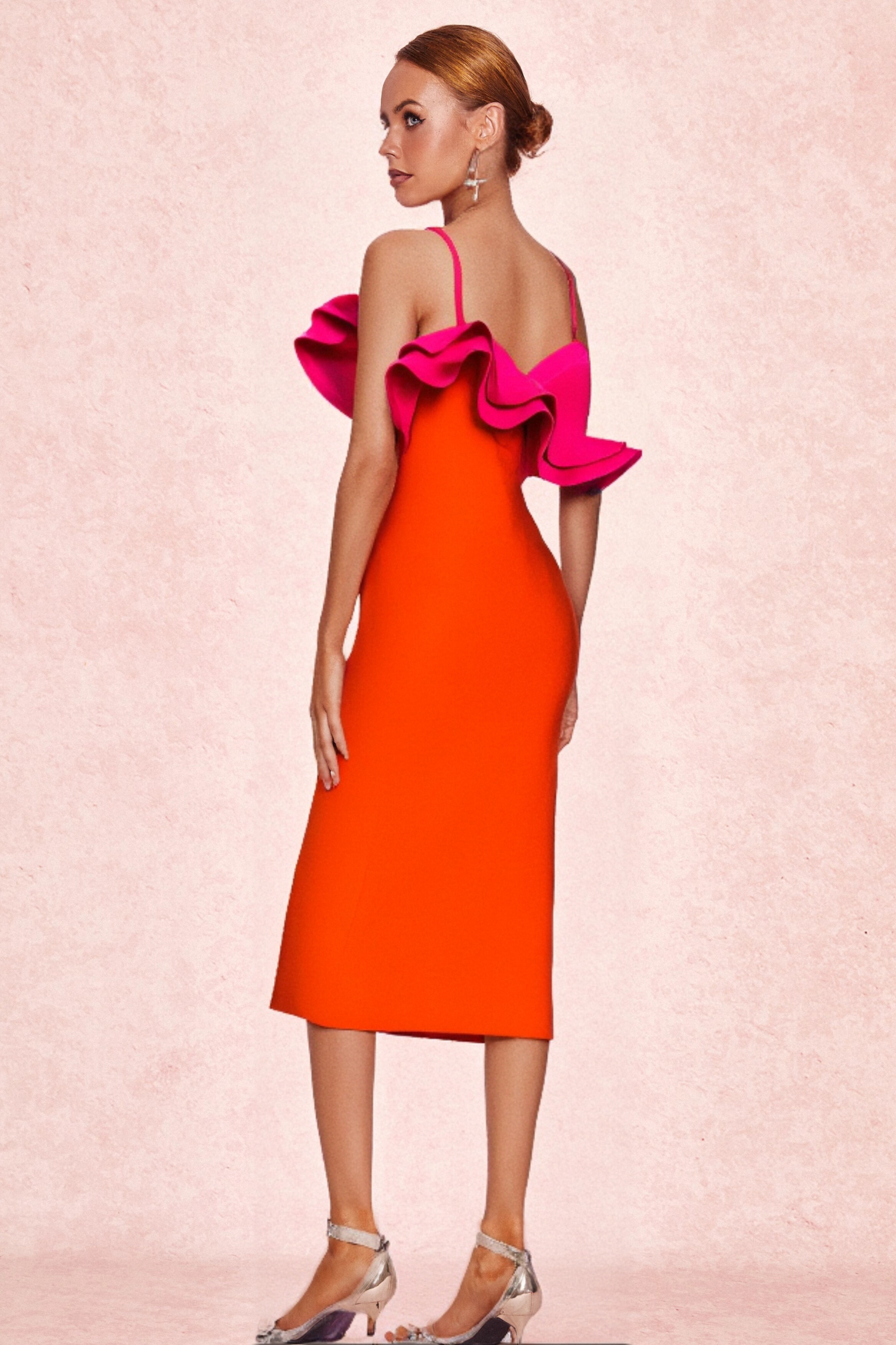 Flowering Girl Women Simona Orange Ruffle Strap Bandage Maxi Dress