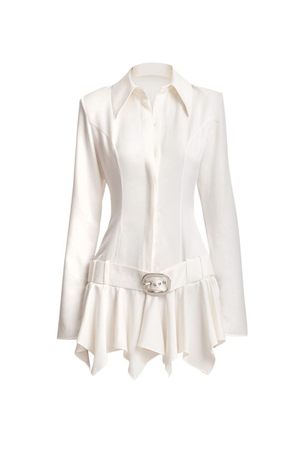 dinah Umbrella tail hem Shirt mini Dress in white