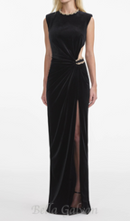Flowering Girl Women velvet crystal embellished maxi dress in black