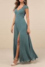 Flowering Girl Women Dark Sage Green Lace Backless Maxi Dress
