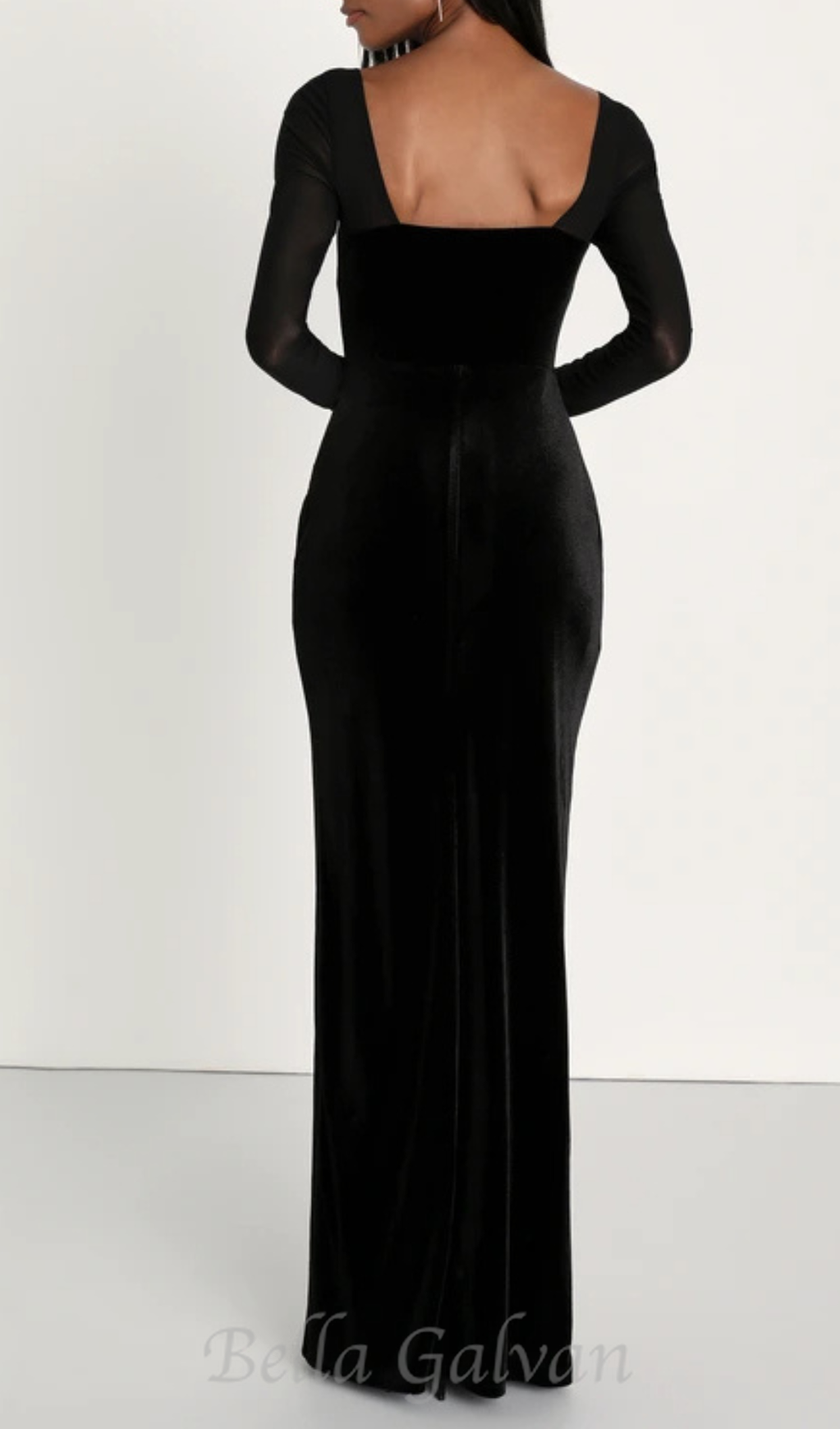 Flowering Girl Women certifiably black velvet mesh long sleeve maxi dress