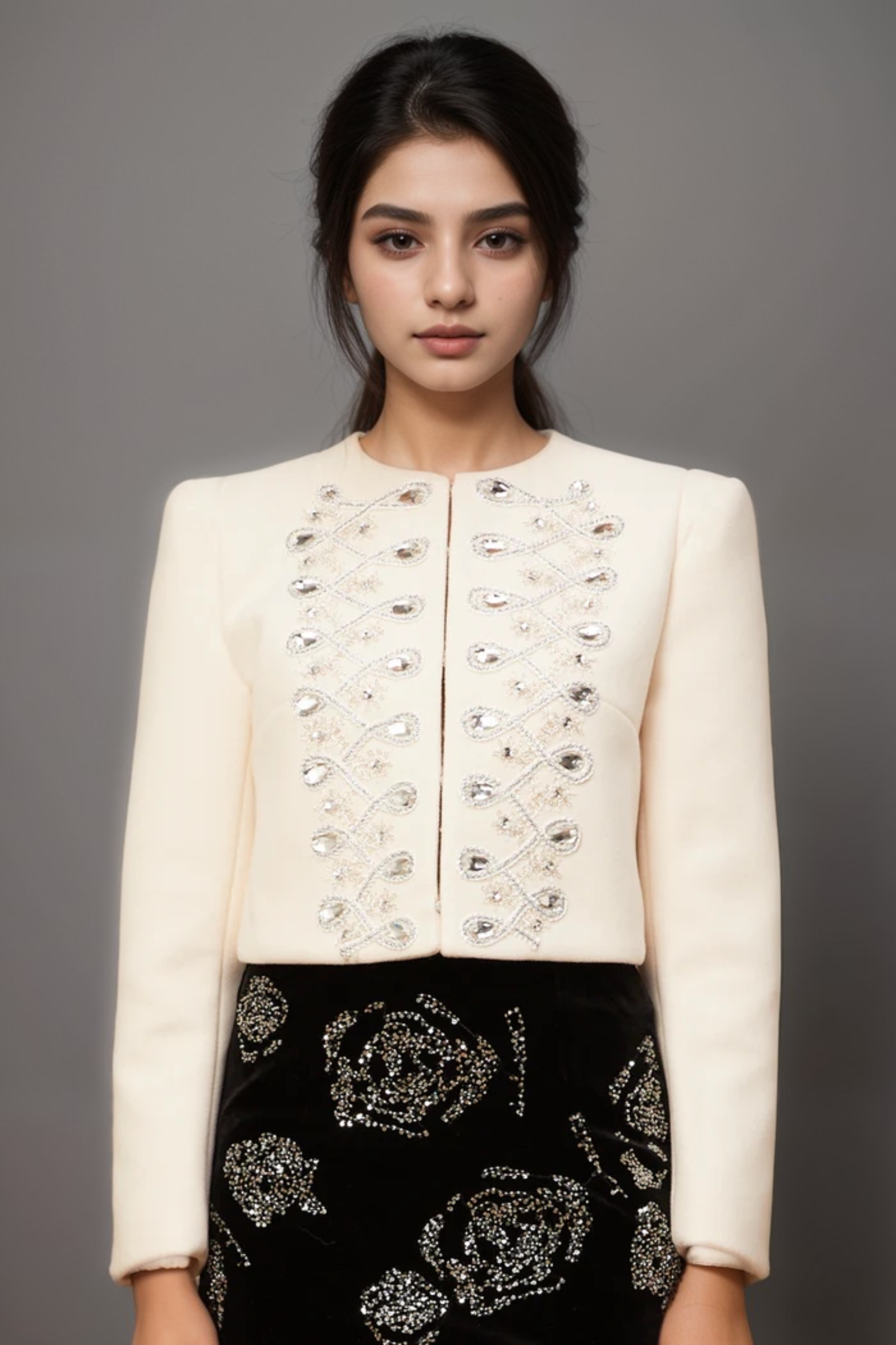 Flowering Girl Women Nerina White Crystal-Embellished Tweed Jacket