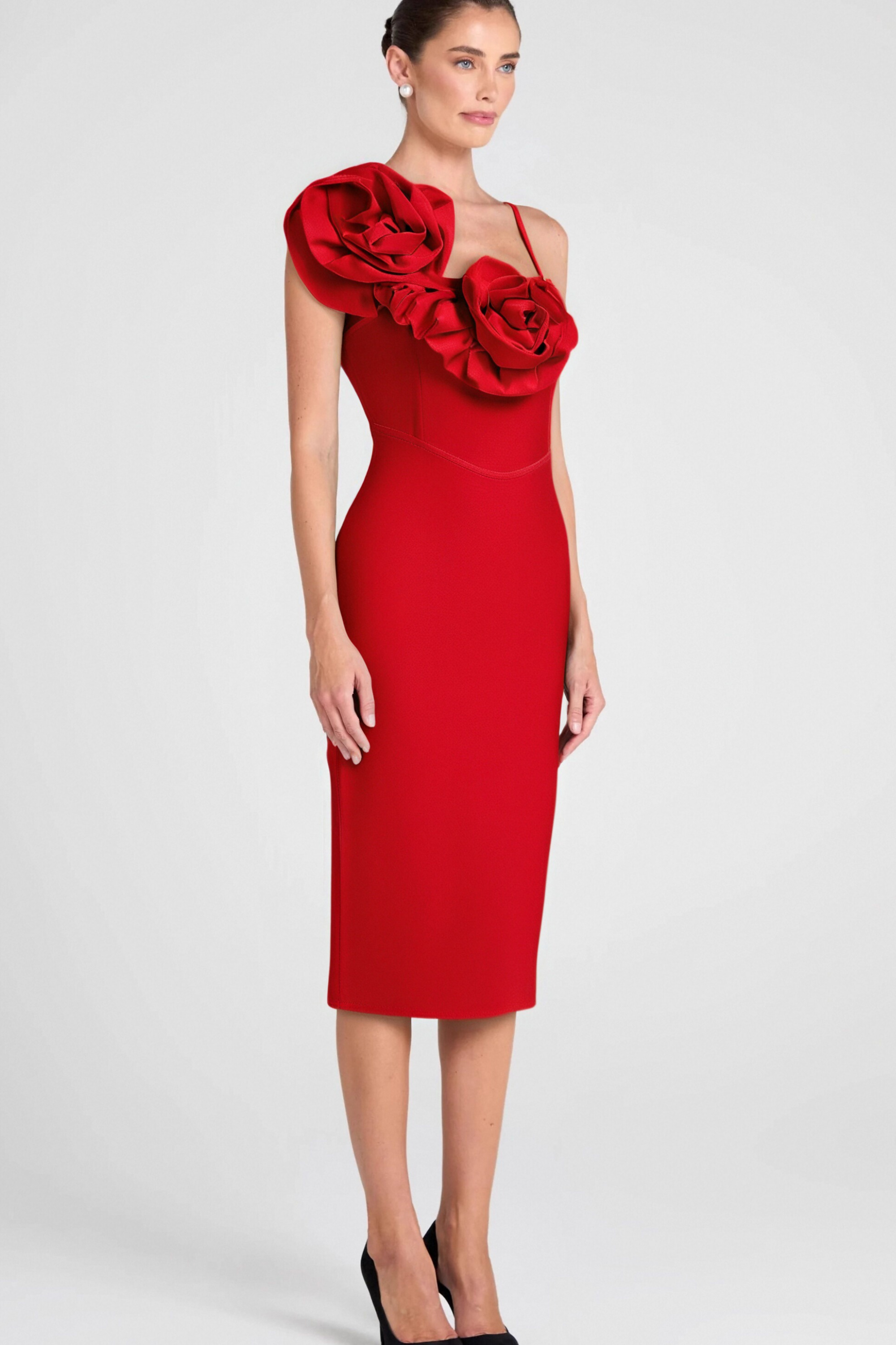 Flowering Girl Women Huge Flowers Bandage Midi Dress