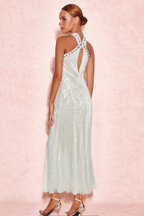 Flowering Girl Women Elsa Crystal Embellished Sequin Maxi Dress In White