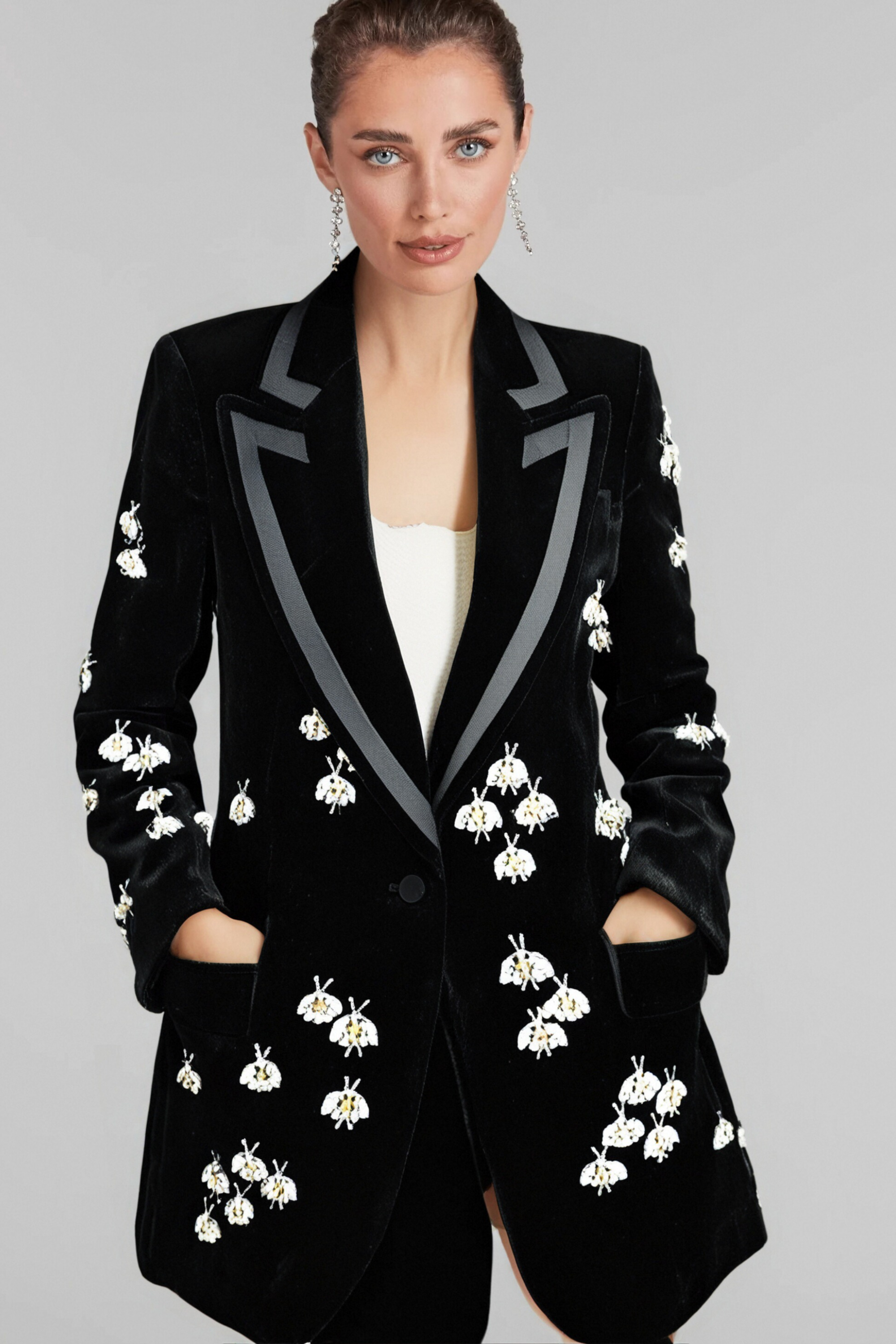 Flowering Girl Women Sibyl Black Bee Diamond Blazer Mini Dress
