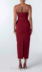 Flowering Girl Women demi bow strapless midi dress in merlot