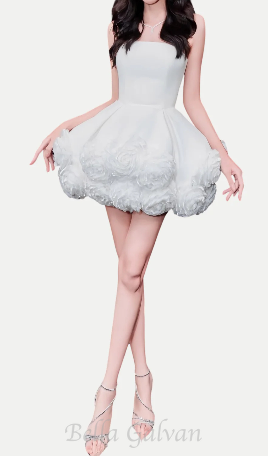 Flowering Girl Women Sebast Flower Strapless Velvet Mini Dress in White