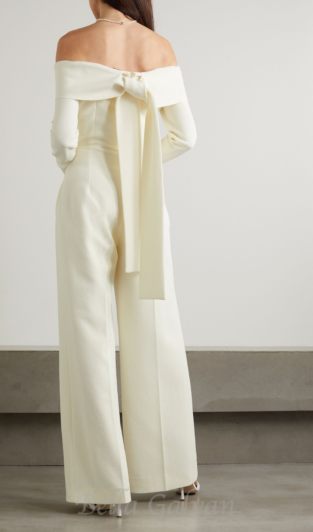 Flowering Girl Women Vesper off-the-shoulder crepe jumpsuit in ivory
