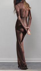 Flowering Girl Women long sleeve mesh insert draped maxi dress