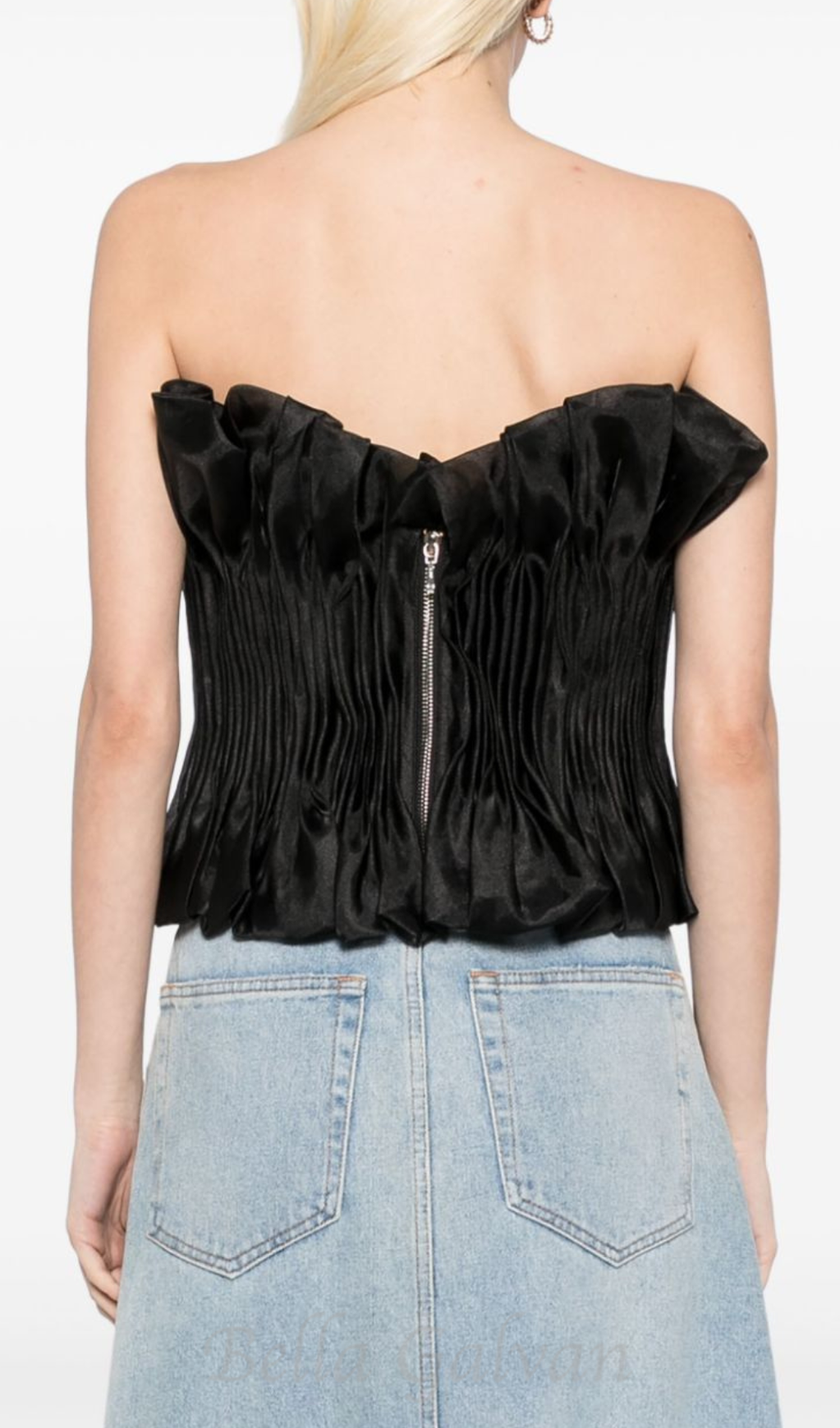 Flowering Girl Women print ruffle trim top in black