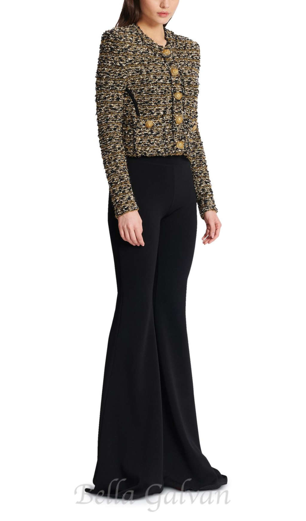 Flowering Girl Women Cropped lurex tweed jacket in gold