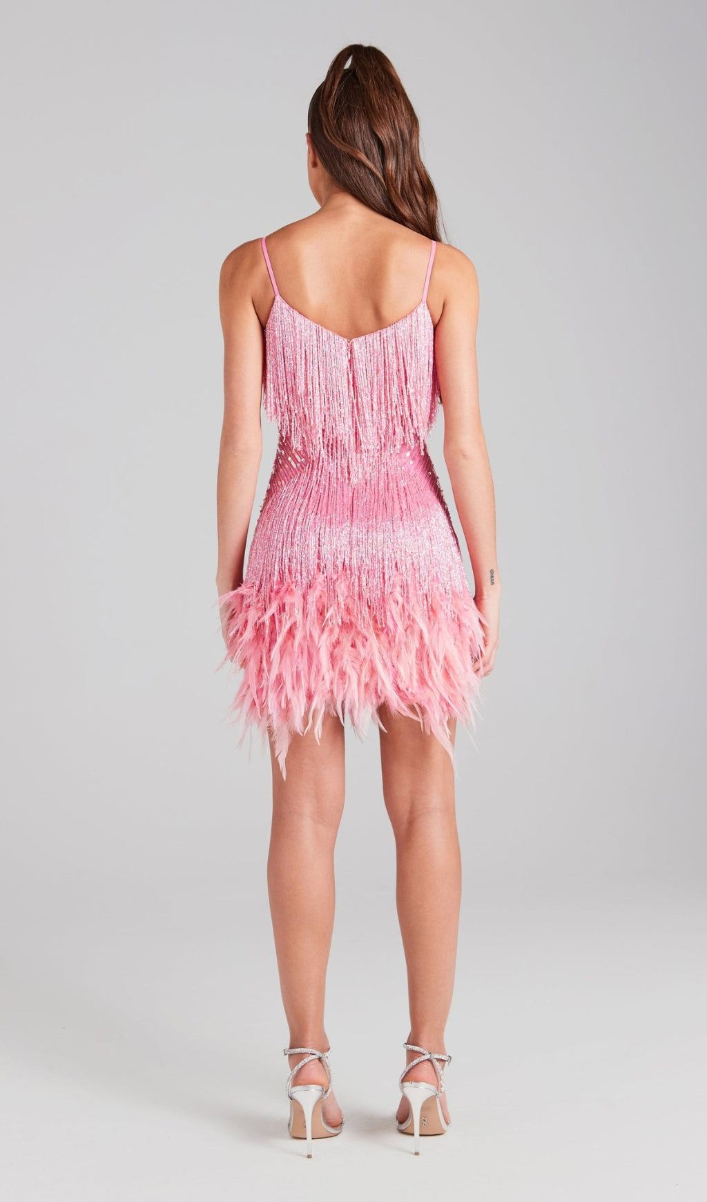 Pink Tassel Feather Mini Dress