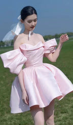 Flowering Girl Women Satin Puff Mini Dress In Pink