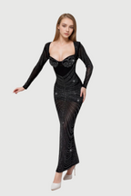 Flowering Girl Women LONG SLEEVE CRYSTAL MAXI DRESS
