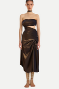 Flowering Girl Women Strapless Cutout Leather Midi Dress