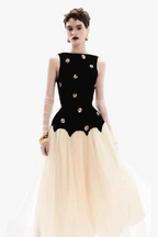 Flowering Girl Women Stereoscopic Flower sleeveless mesh midi dress