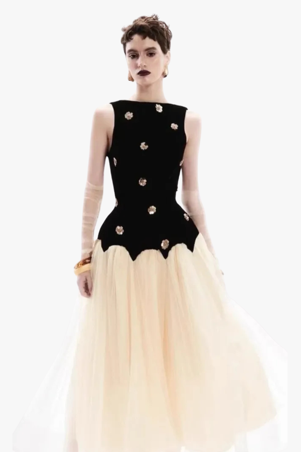 Flowering Girl Women Stereoscopic Flower sleeveless mesh midi dress