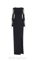 Flowering Girl Women Crystal-Embellished Crepe Gown in black