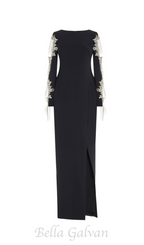 Flowering Girl Women Crystal-Embellished Crepe Gown in black