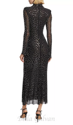 Flowering Girl Women crystal Embellished Mesh Midi Dress in black