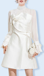 Flowering Girl Women White Mesh Long Sleeve Mini Dress