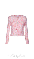 Flowering Girl Women Pink Check Knit Cardigan