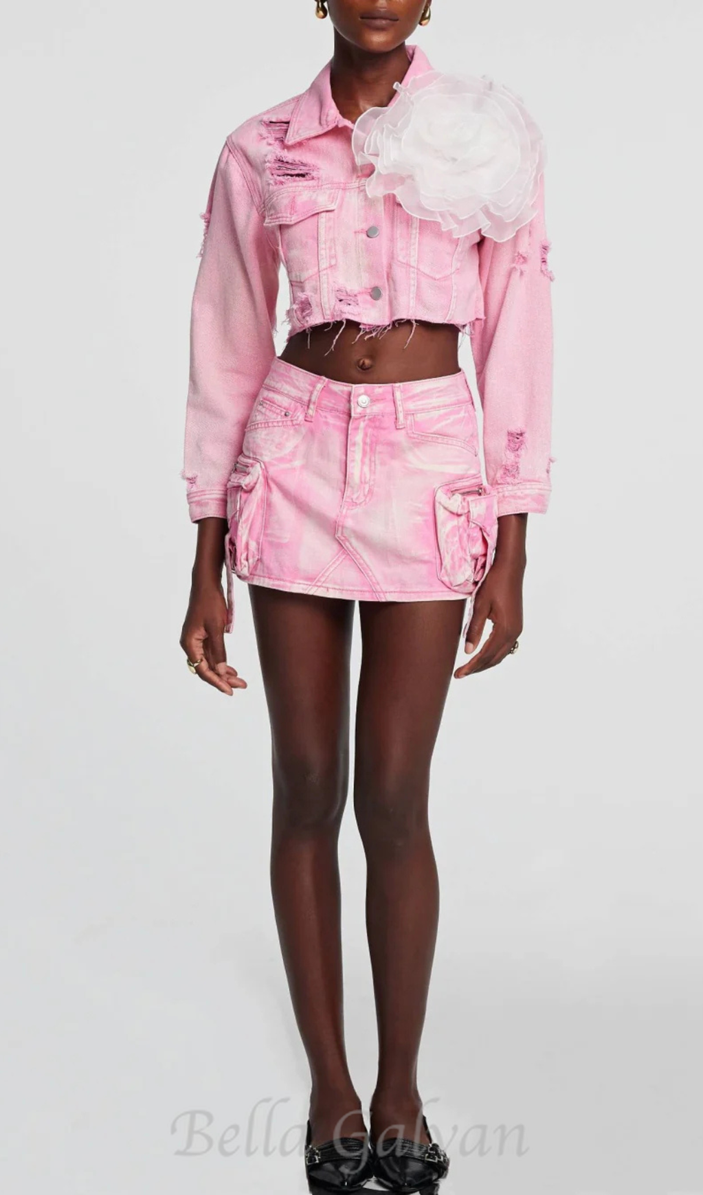 Flowering Girl Women Alaiao Torn Flower Denim Jacket in Pink