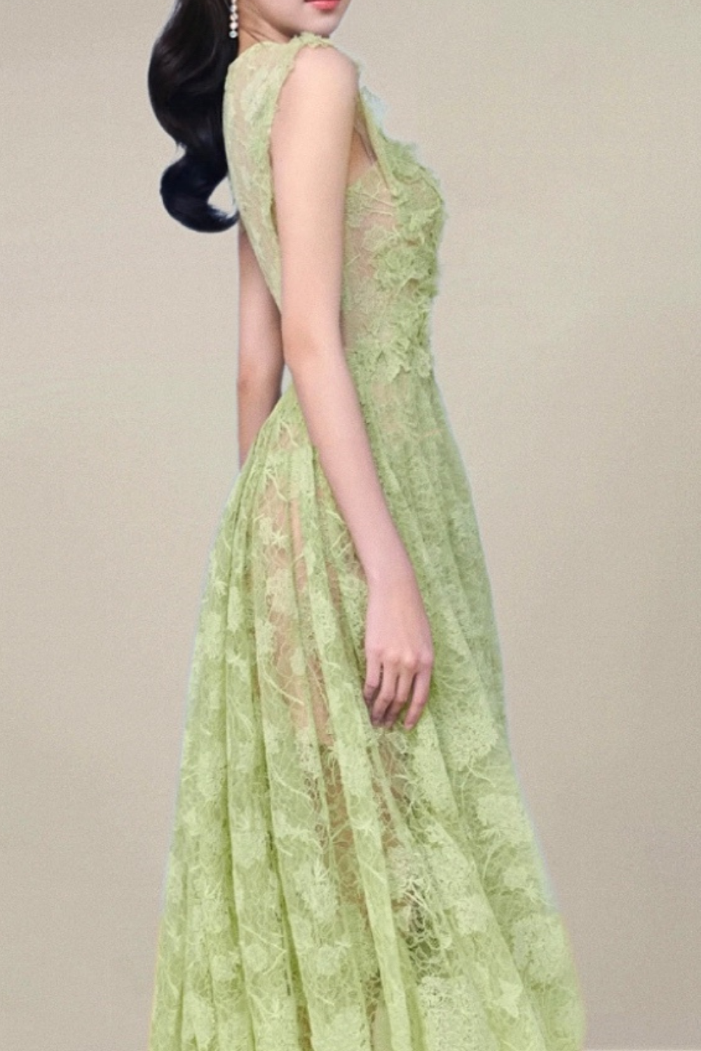 Jennifer Lace Flower Embellished Maxi Dress In Green