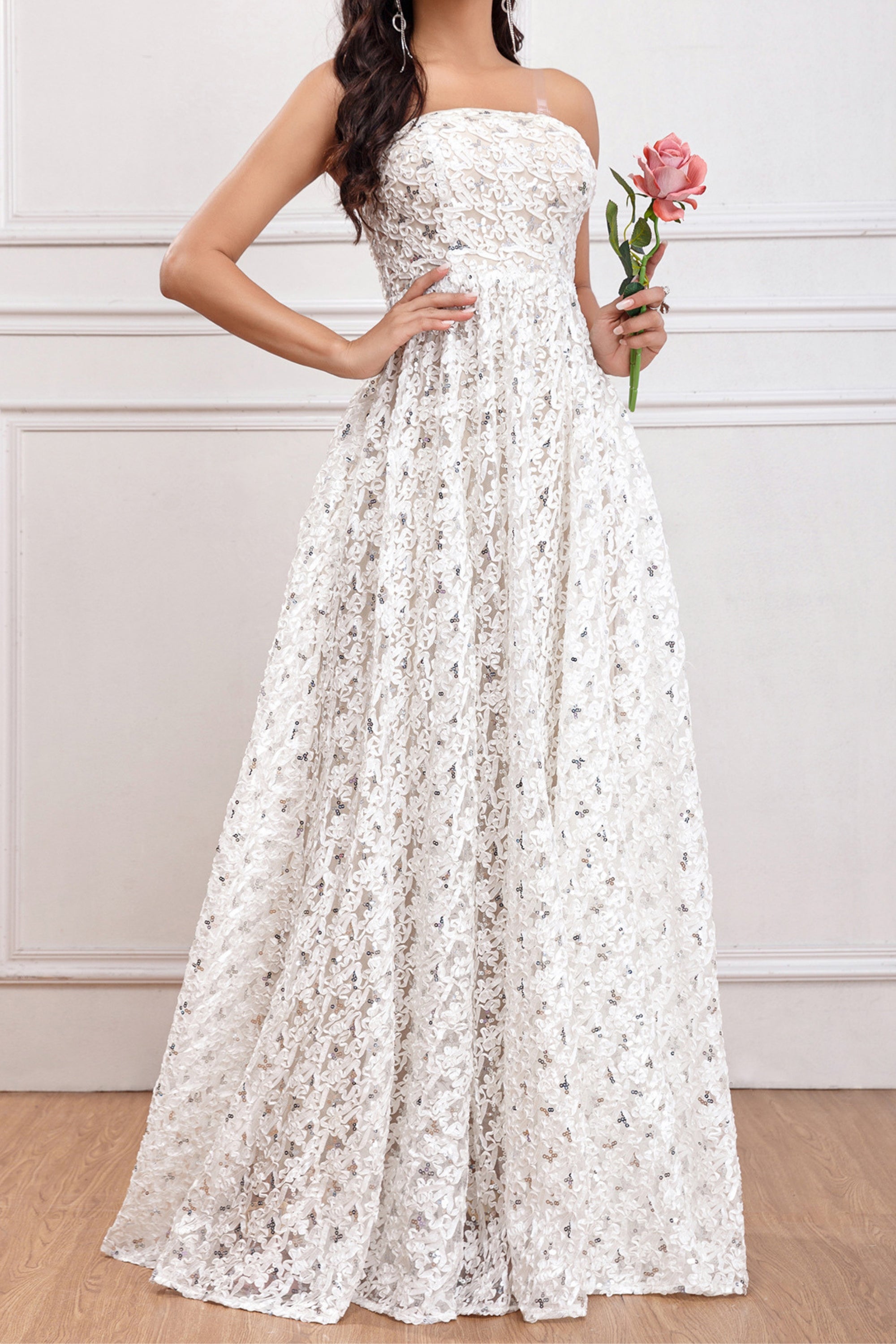 Flowering Girl Women Aura Sequin A Line Maxi Dress In White