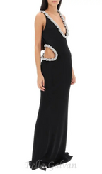 Flowering Girl Women Crystal Braided Rope Cut-Out Maxi Dress in black