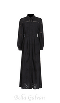 Flowering Girl Women retro single-breasted hollow lace midi dress in black