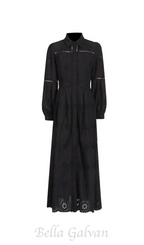 Flowering Girl Women retro single-breasted hollow lace midi dress in black