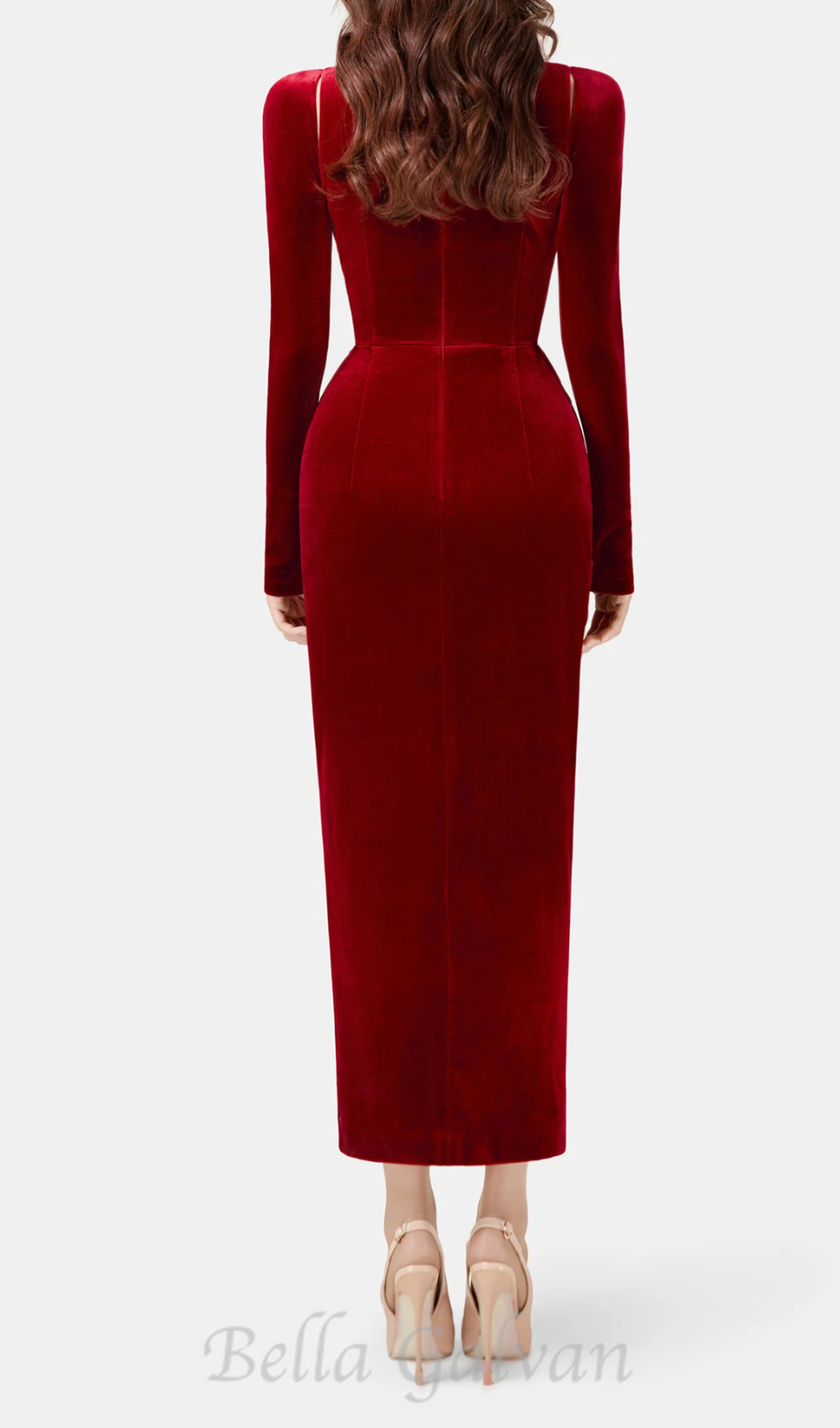 Flowering Girl Women Bordeaux Velvet Draped midi Dress