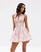 murray floral print halter backless mini dress - pink