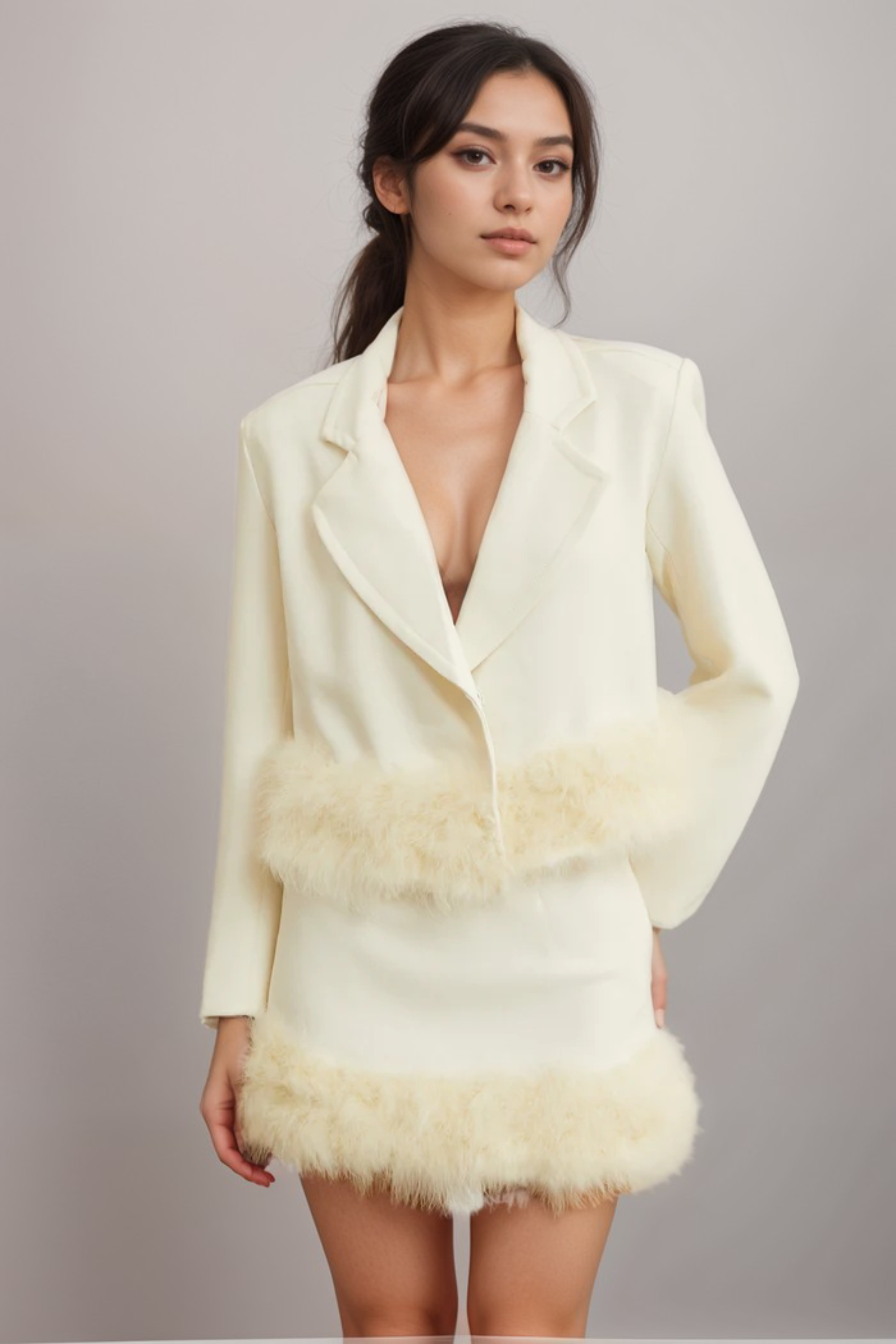 Flowering Girl Women Valérie Feather-Hem Blazer & Skirt Matching Set