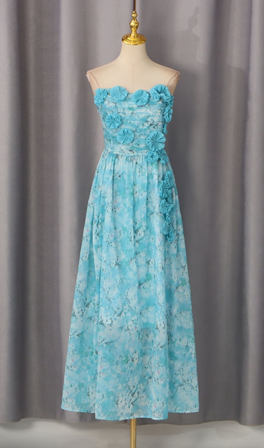 Rexion Strapless Flower Maxi Dress