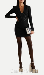 Flowering Girl Women Black Silk Satin-trimmed Crepe Mini Dress