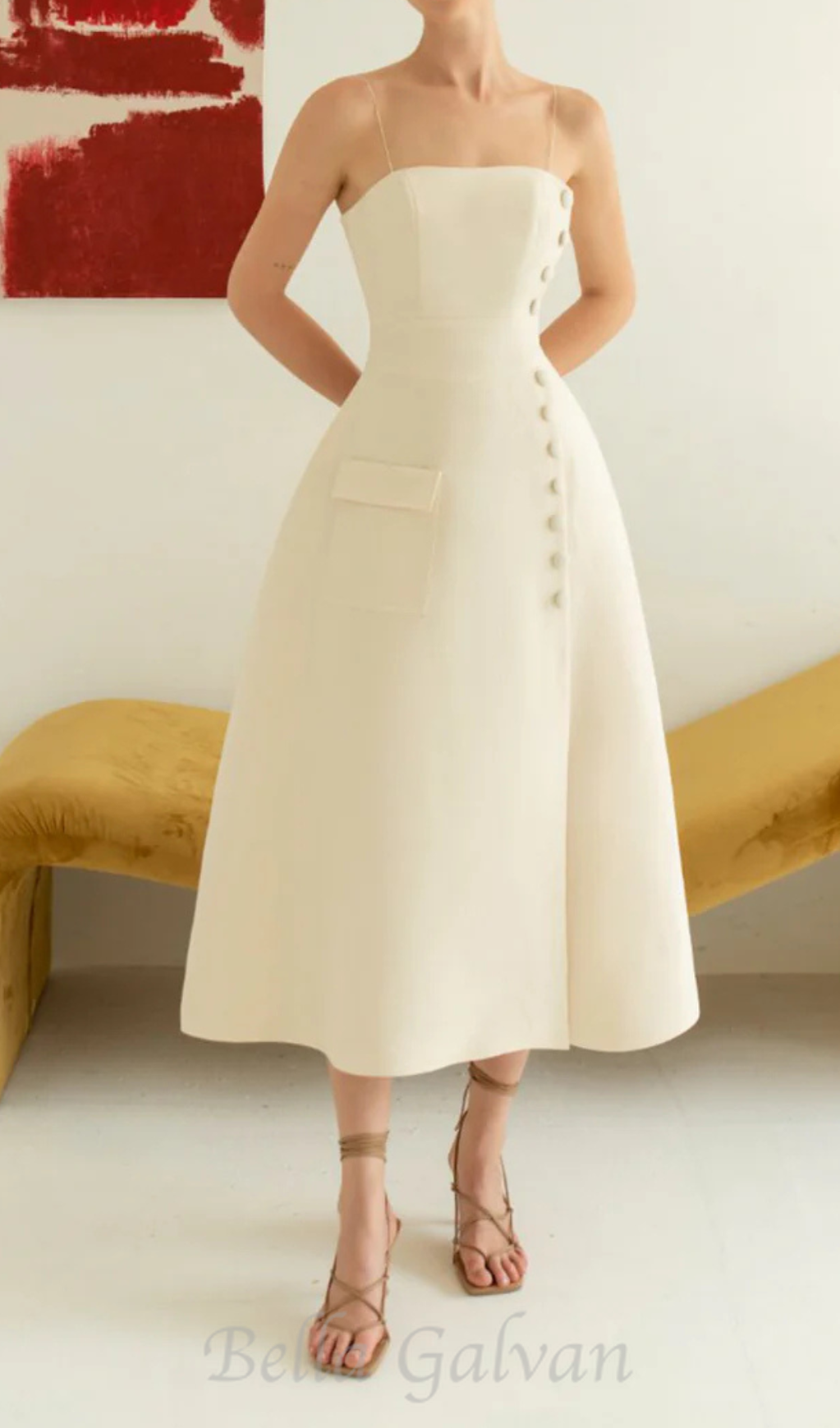 Flowering Girl Women Elio button-embellished Midi Dress in cream