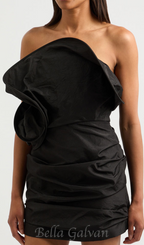 Flowering Girl Women Strapless Ruffled Taffeta Mini Dress in Black