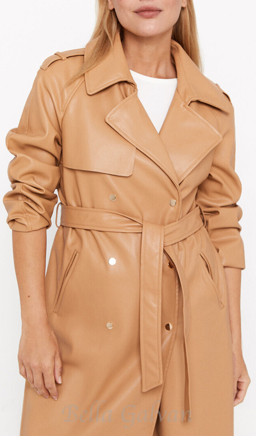 Flowering Girl Women Faux leather double-breasted coat in brown yellow