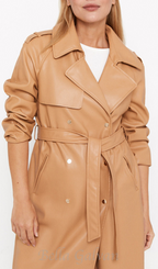 Flowering Girl Women Faux leather double-breasted coat in brown yellow