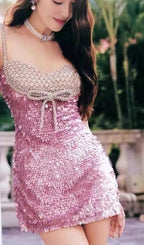 Flowering Girl Women Embellished Sequin Mini Dress In Pink