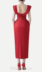 Flowering Girl Women square neckline bow midi dress in red