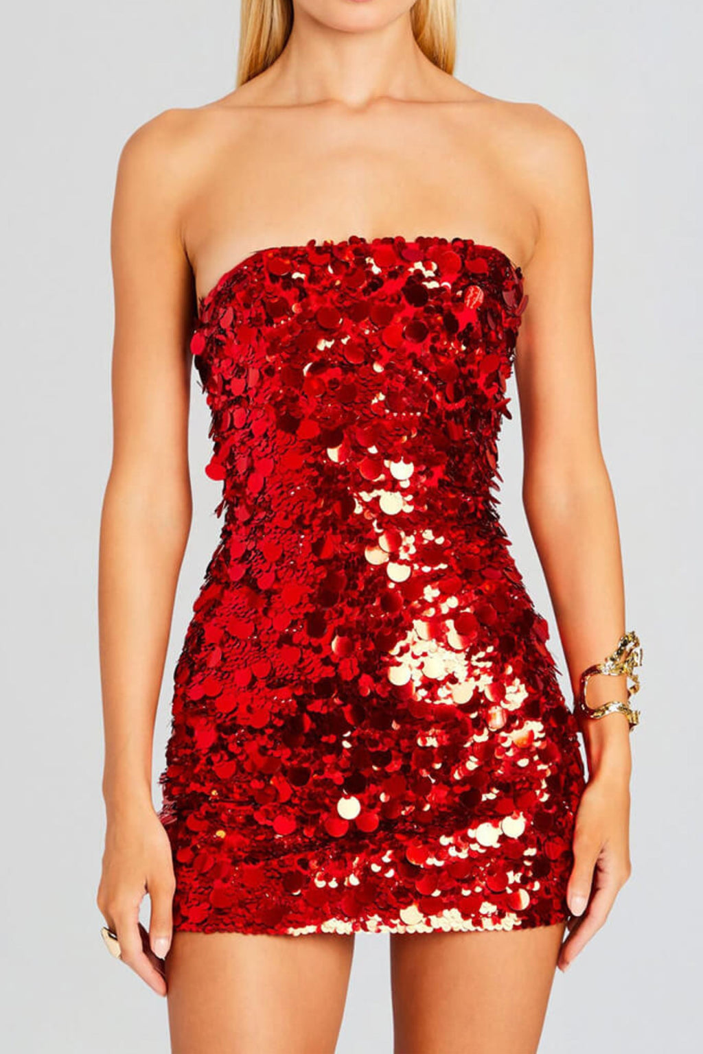 Flowering Girl Women Sequin Strapless Mini Red Dress