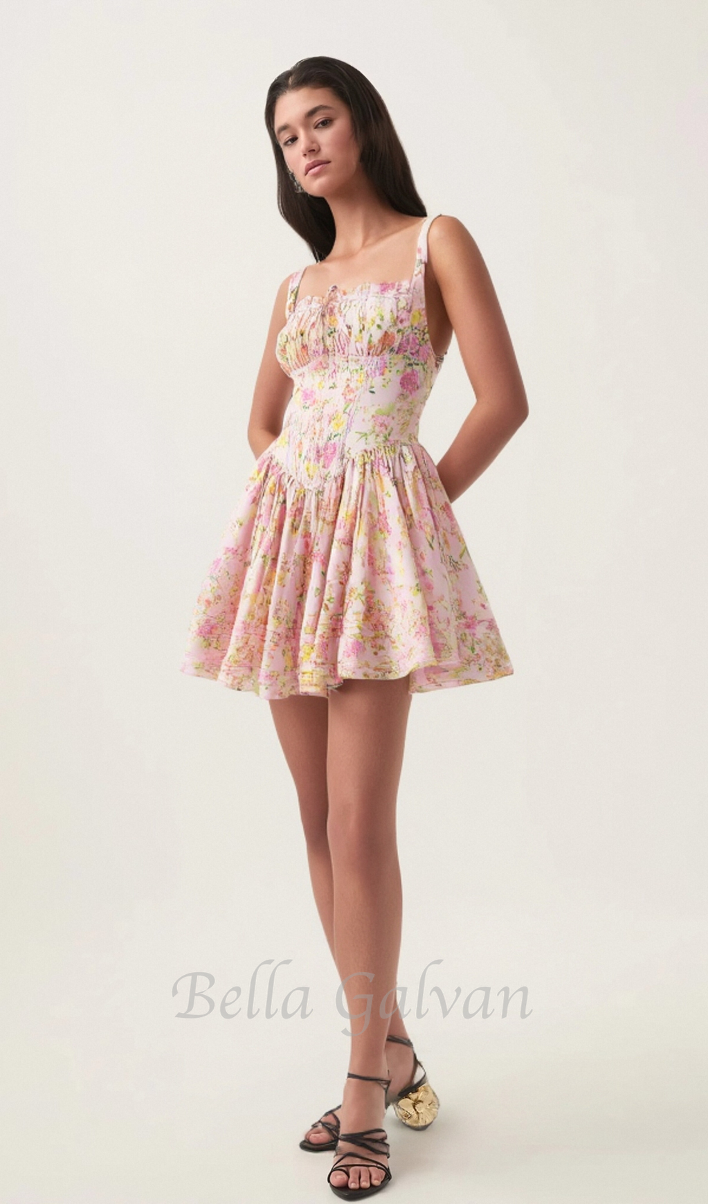 Flowering Girl Women Pink Meadow Print Cotton Mini Dress
