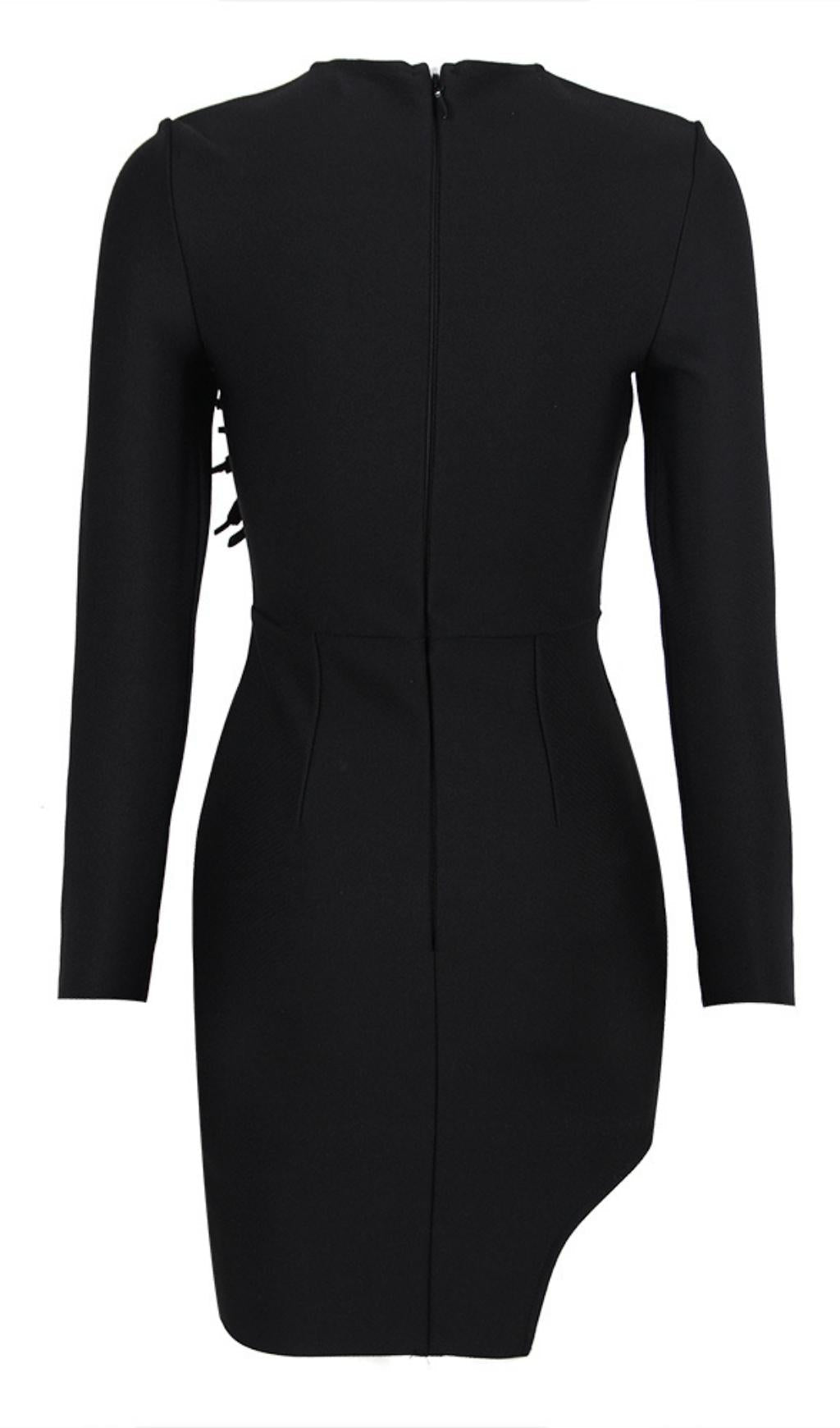 Flowering Girl Women Embellished Long Sleeve Bandage Mini Dress In Black