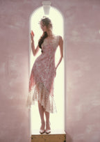 Flowering Girl Women mandy Floral lace embroidery midi dress - pink