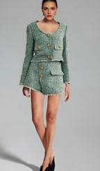 Flowering Girl Women Alyss green tweed jacket & shorts matching set